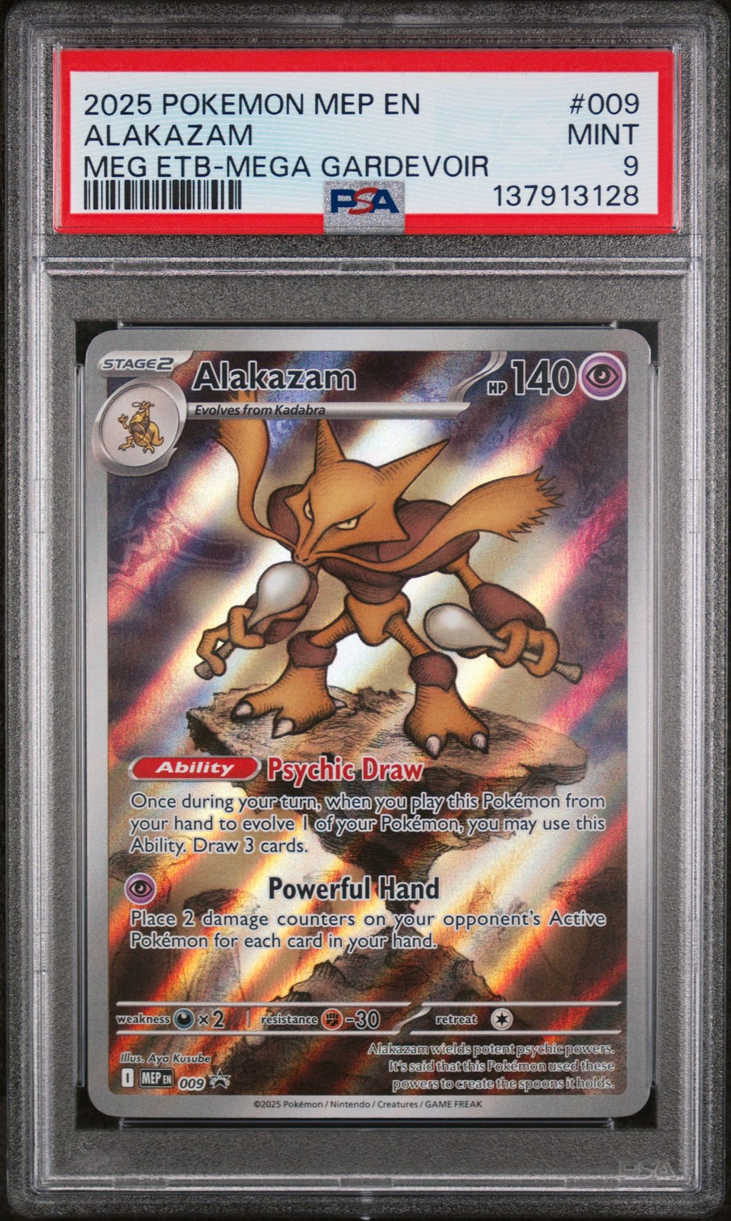 ALAKAZAM MEG ETB-MEGA GARDEVOIR 2025 POKEMON MEP EN-ME BLACK STAR PROMO PSA MINT 9